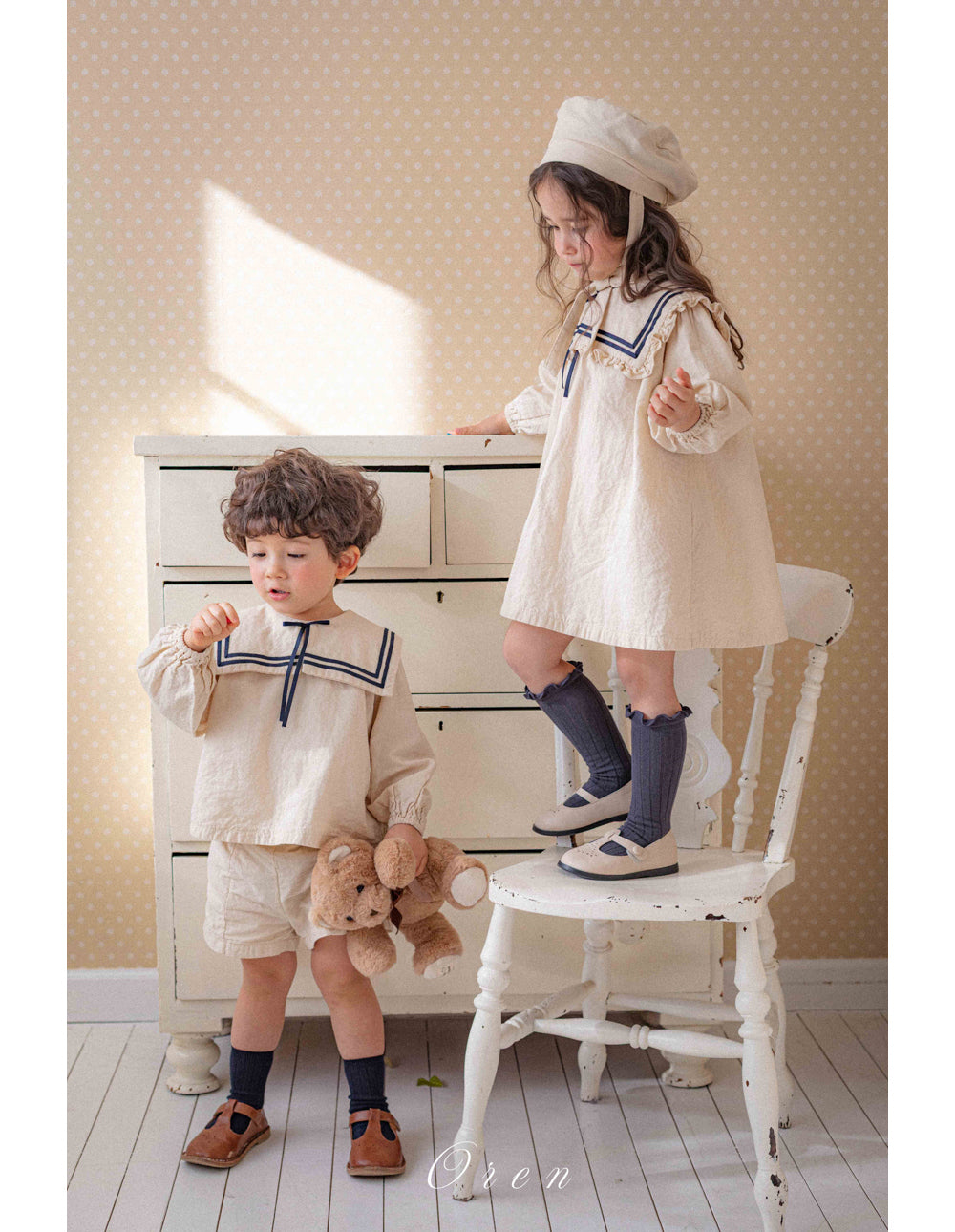 韓國童裝 26春 |  OR61 Milk Sailor Top abd Bottom Set (85~120cm)