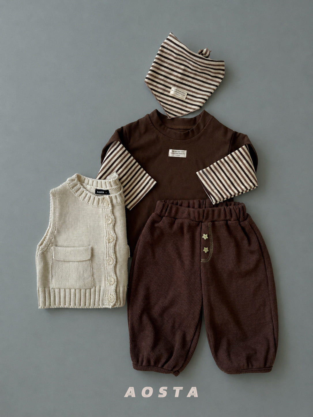 韓國童裝 26秋| AO08 Knit Cookie Vest 背心 (70-110)