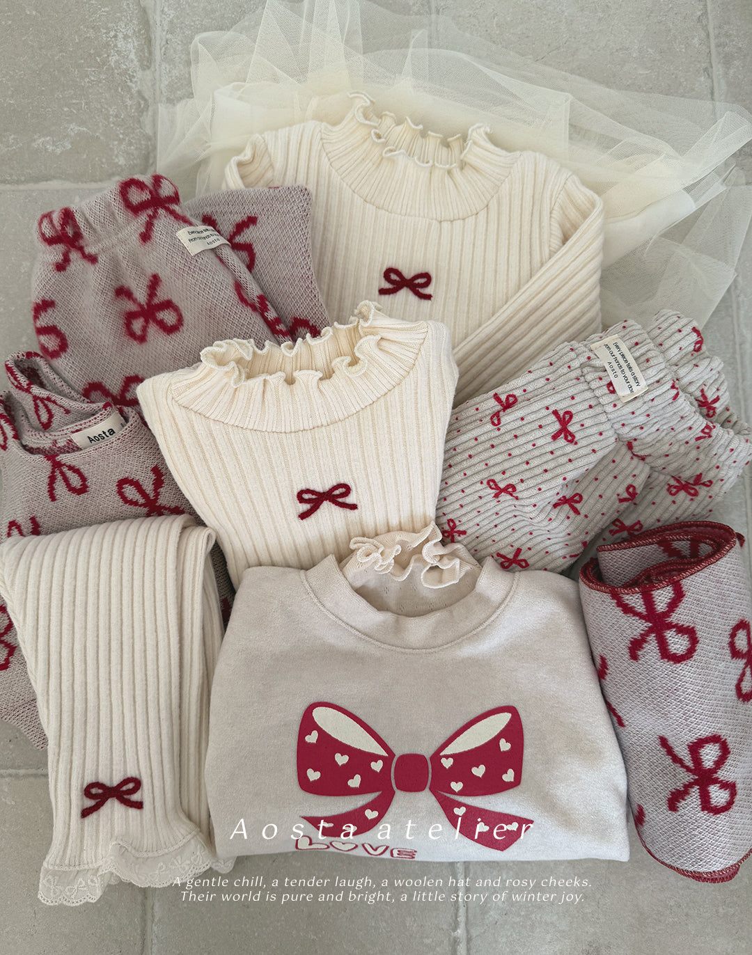 韓國童裝 25秋冬 | AO25421 Love Ribbon Sweatshirt