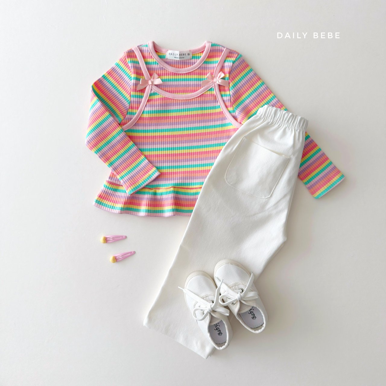 韓國童裝 26春 | DD20 彩虹條紋T (75~140cm)