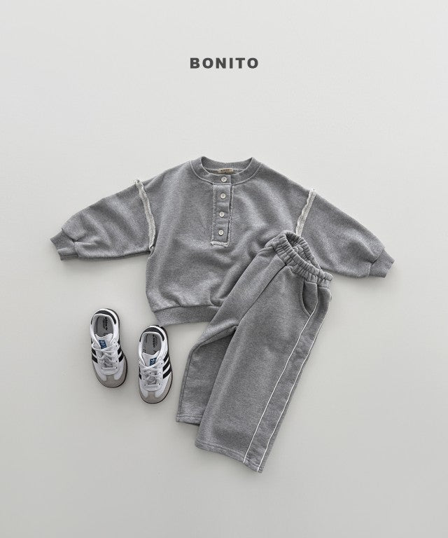 韓國童裝 26秋| BT34 Neck Button Ribbed Sweatshirt 衛衣 (80-140)
