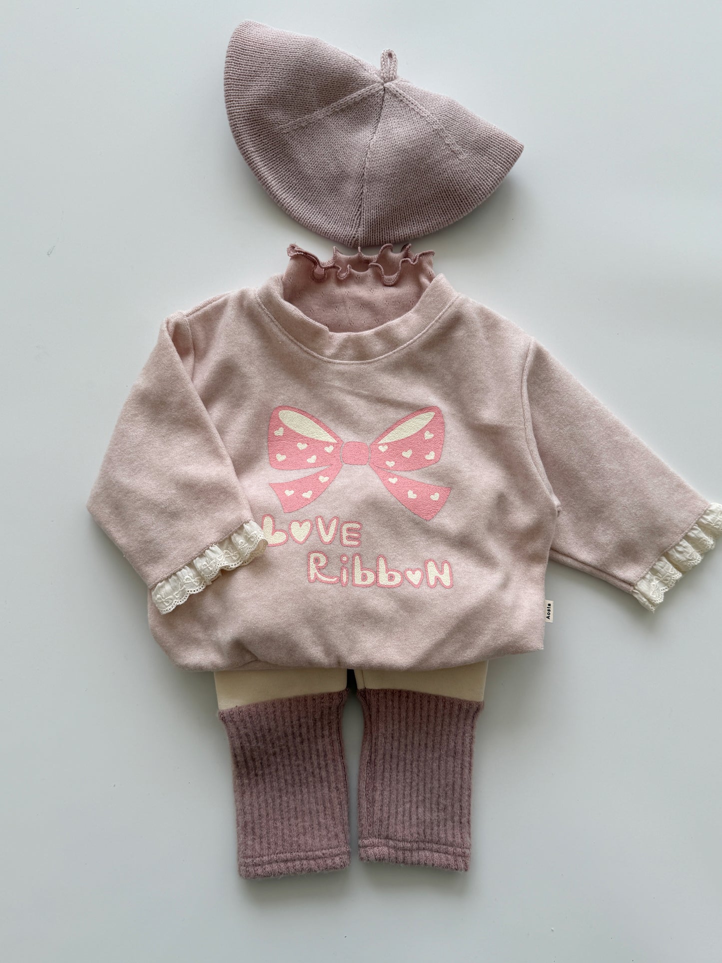 韓國童裝 25秋冬 | AO25421 Love Ribbon Sweatshirt