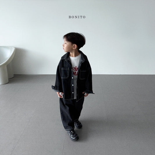 韓國童裝 25秋| BT25317  BLACK DENIM SHIRT (70-140CM)