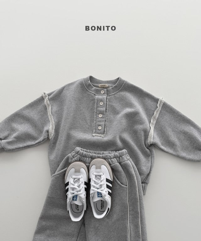 韓國童裝 26秋| BT34 Neck Button Ribbed Sweatshirt 衛衣 (80-140)