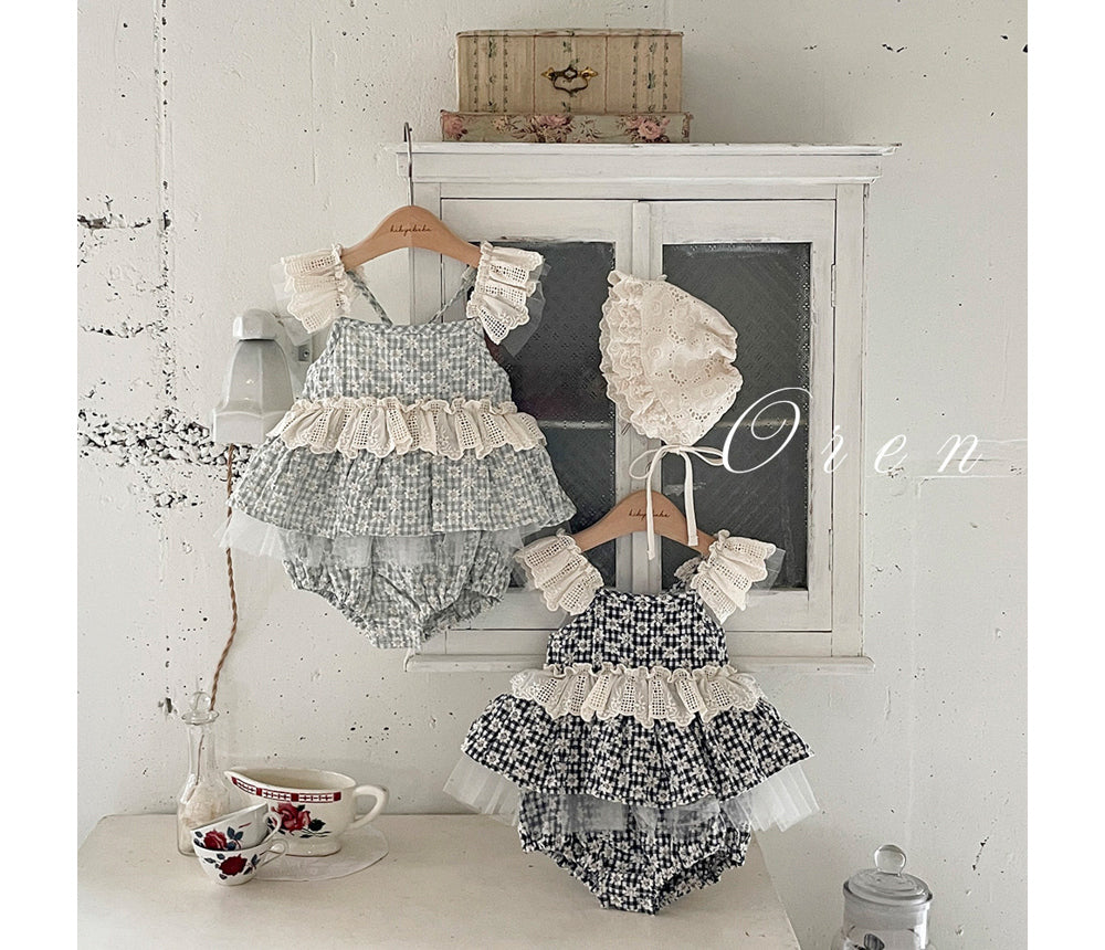 現貨▷ 韓國童裝 25夏 | 格紋花花Baby Suit (80)