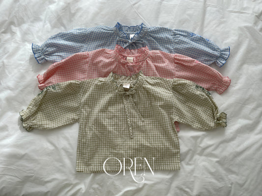 韓國童裝 26春 |  OR45 Check embroidery blouse (85~120cm)