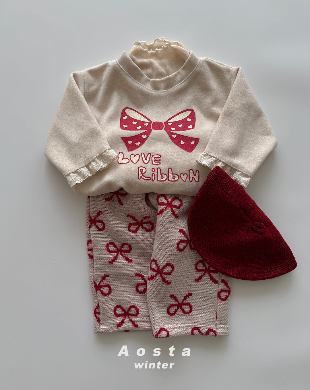 韓國童裝 25秋冬 | AO25421 Love Ribbon Sweatshirt