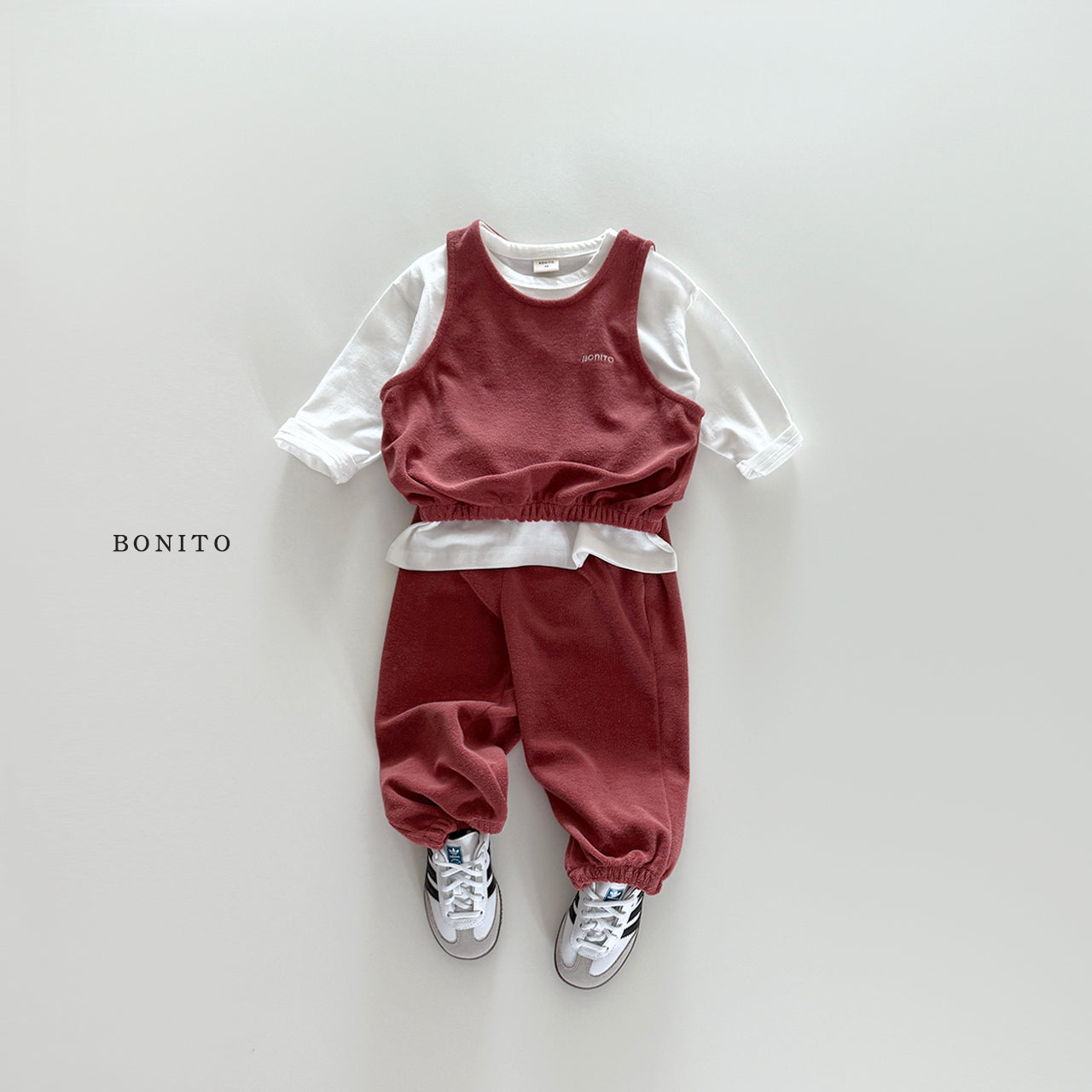 韓國童裝 25秋| BT25344 BONITO SLEEVELESS TOP AND BOTTOM SET (70-140CM)