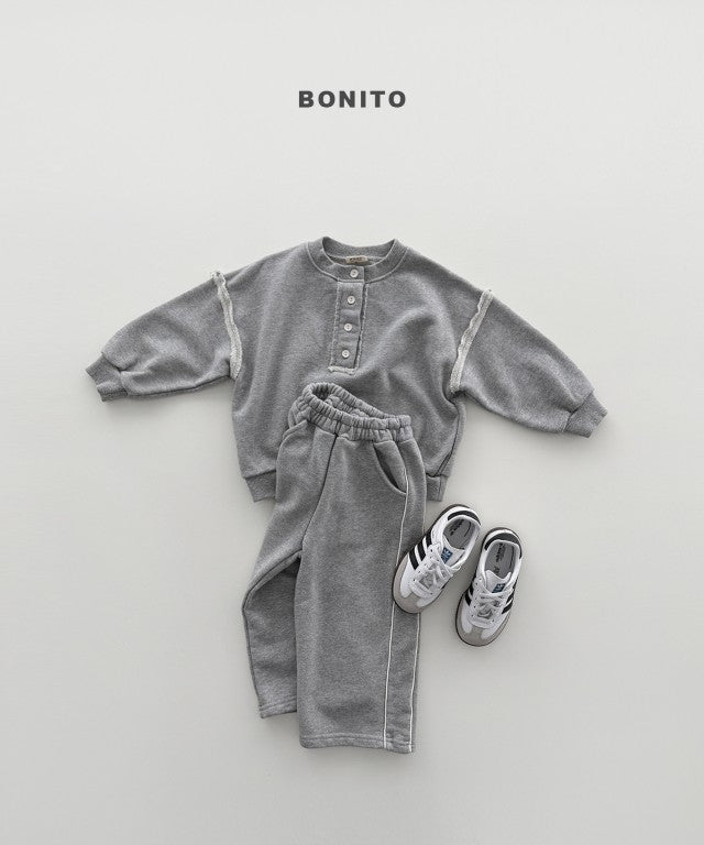 韓國童裝 26秋| BT34 Neck Button Ribbed Sweatshirt 衛衣 (80-140)