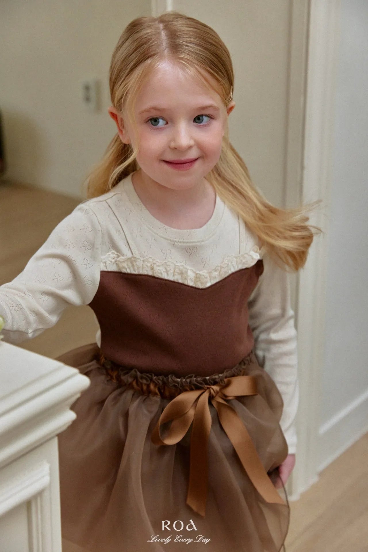 韓國童裝 26春 |   RO12 Contrast Lace T-shirt (80~120cm)