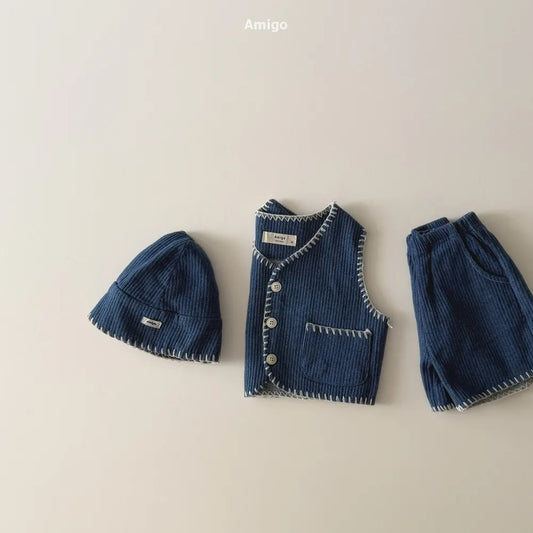 韓國童裝 26春 | AM26 羅紋縫邊排扣背心 Denim Vest (80~120cm)