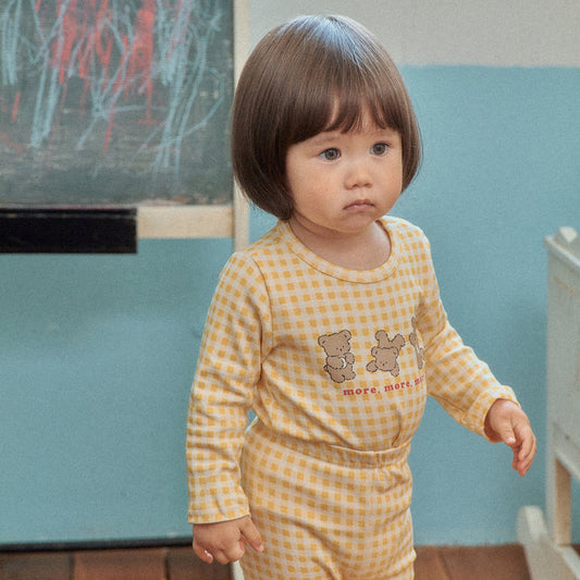 現貨▷ 韓國童裝 Oottbebe Check Bear Top and Bottom Set