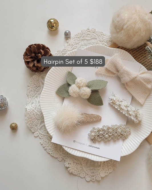 獨家限量預購/ 聖誕頭飾 Christmas Hairpin Set of 5 Snow (D)