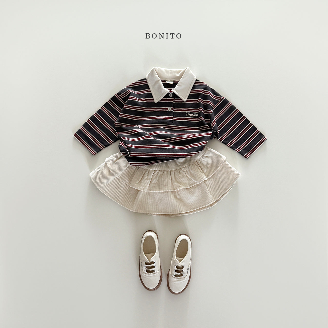 韓國童裝 25秋| BT25312 STRIPE COLLAR TEE (70-140CM)