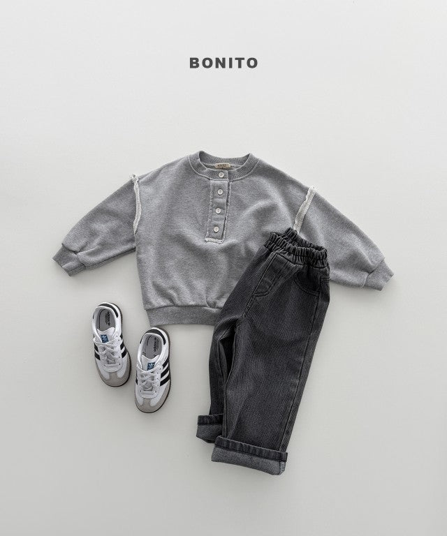 韓國童裝 26秋| BT34 Neck Button Ribbed Sweatshirt 衛衣 (80-140)