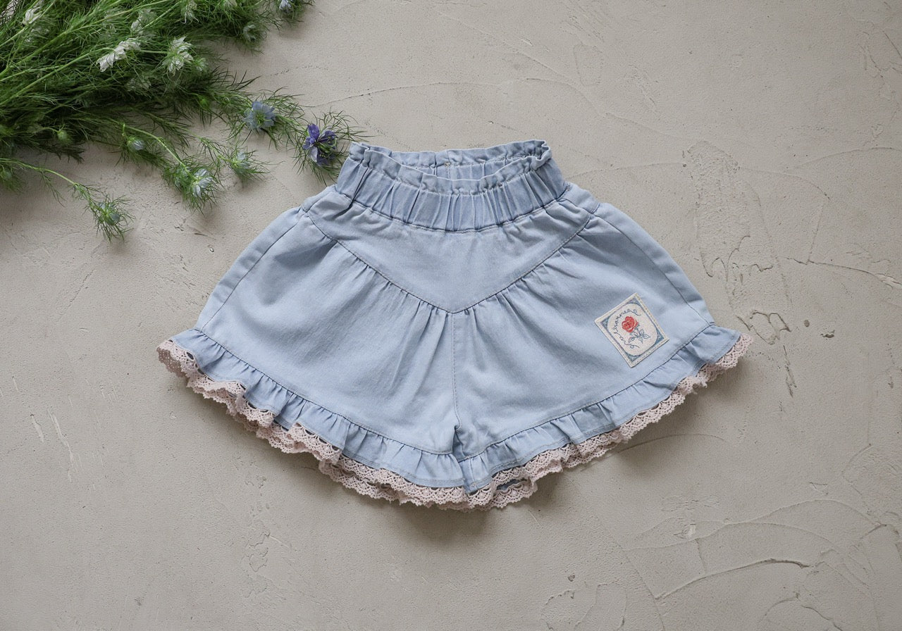 韓國童裝 26夏| FU13 Rose Denim Pants 玫瑰牛仔短褲 (90-140cm)