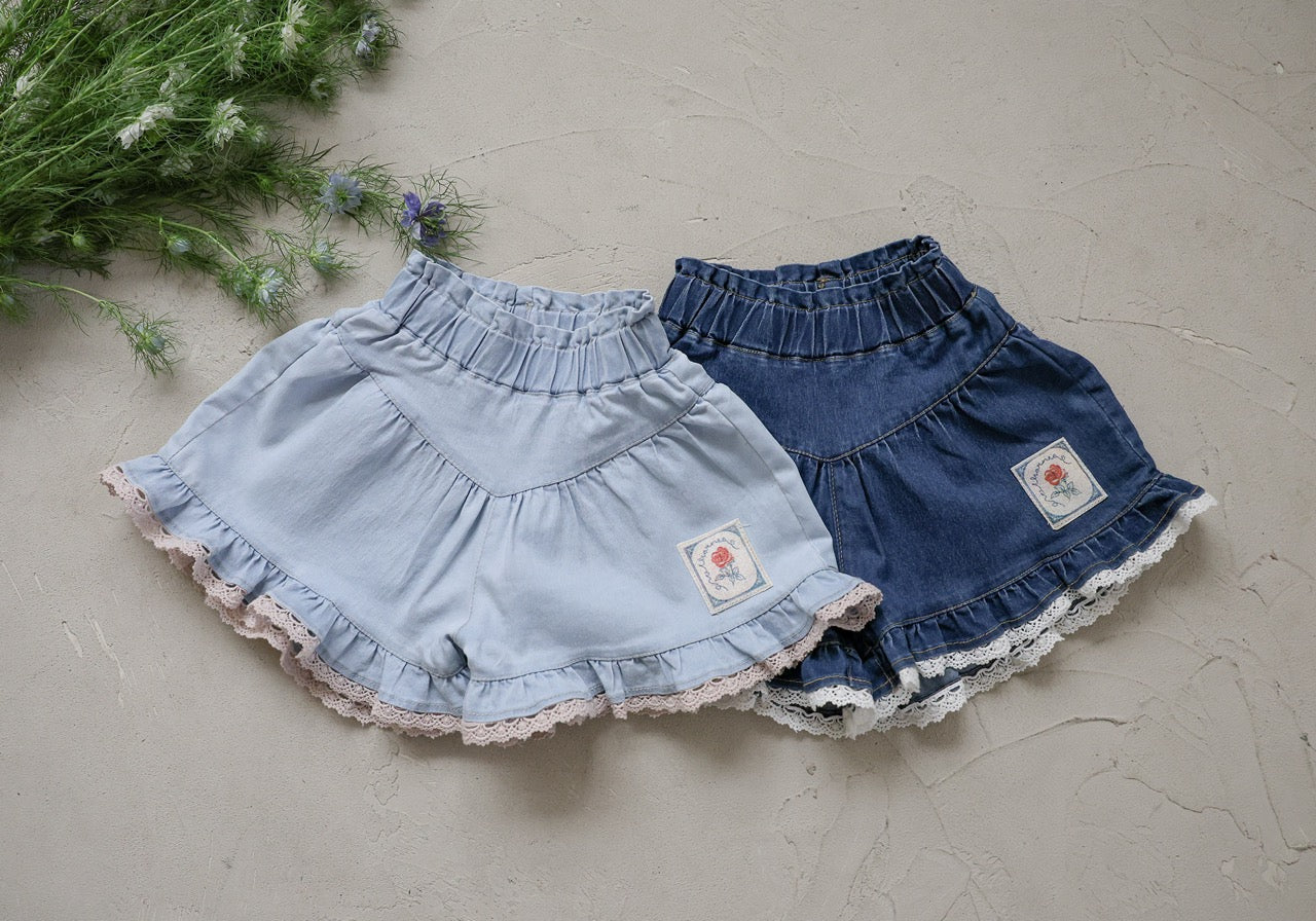 韓國童裝 26夏| FU13 Rose Denim Pants 玫瑰牛仔短褲 (90-140cm)