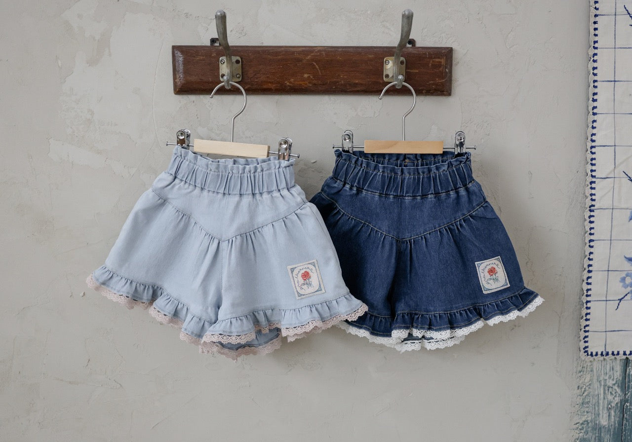 韓國童裝 26夏| FU13 Rose Denim Pants 玫瑰牛仔短褲 (90-140cm)