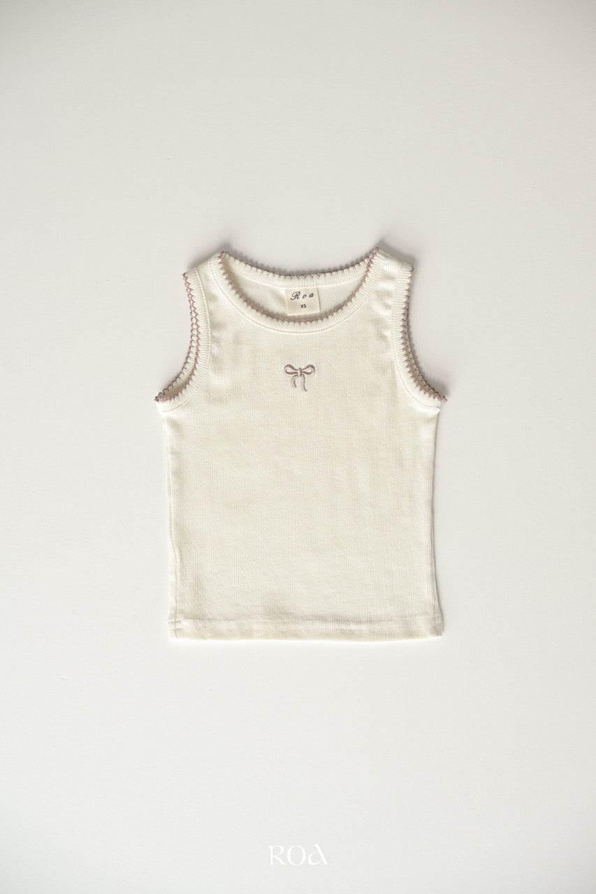 韓國童裝 26夏| RO23 Ribbon Embroidery Sleeveless T-shirt (90-120cm)