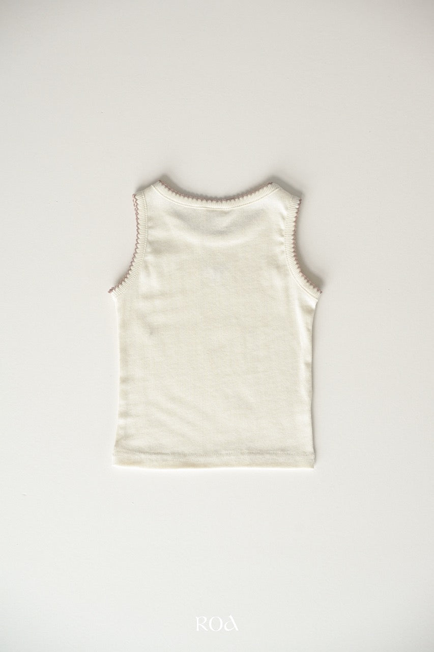韓國童裝 26夏| RO23 Ribbon Embroidery Sleeveless T-shirt (90-120cm)