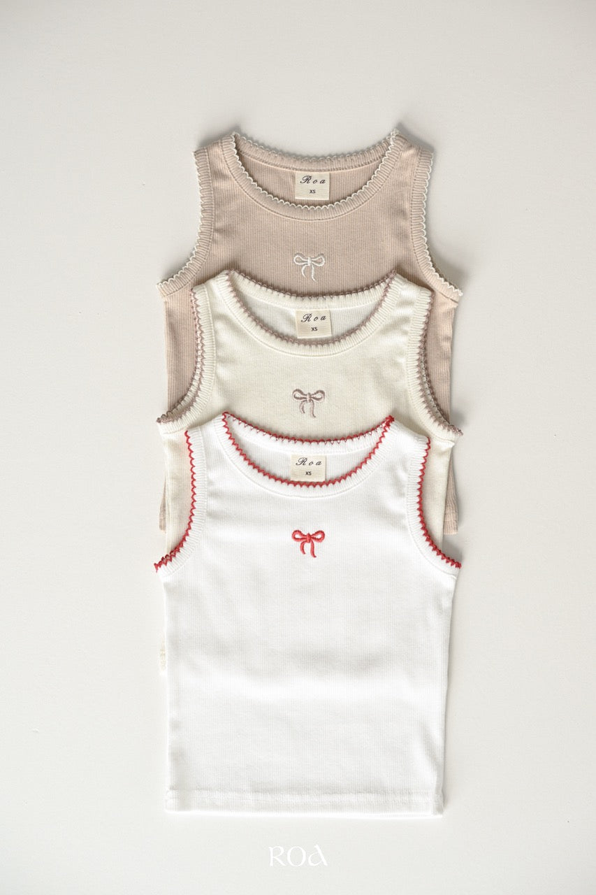 韓國童裝 26夏| RO23 Ribbon Embroidery Sleeveless T-shirt (90-120cm)
