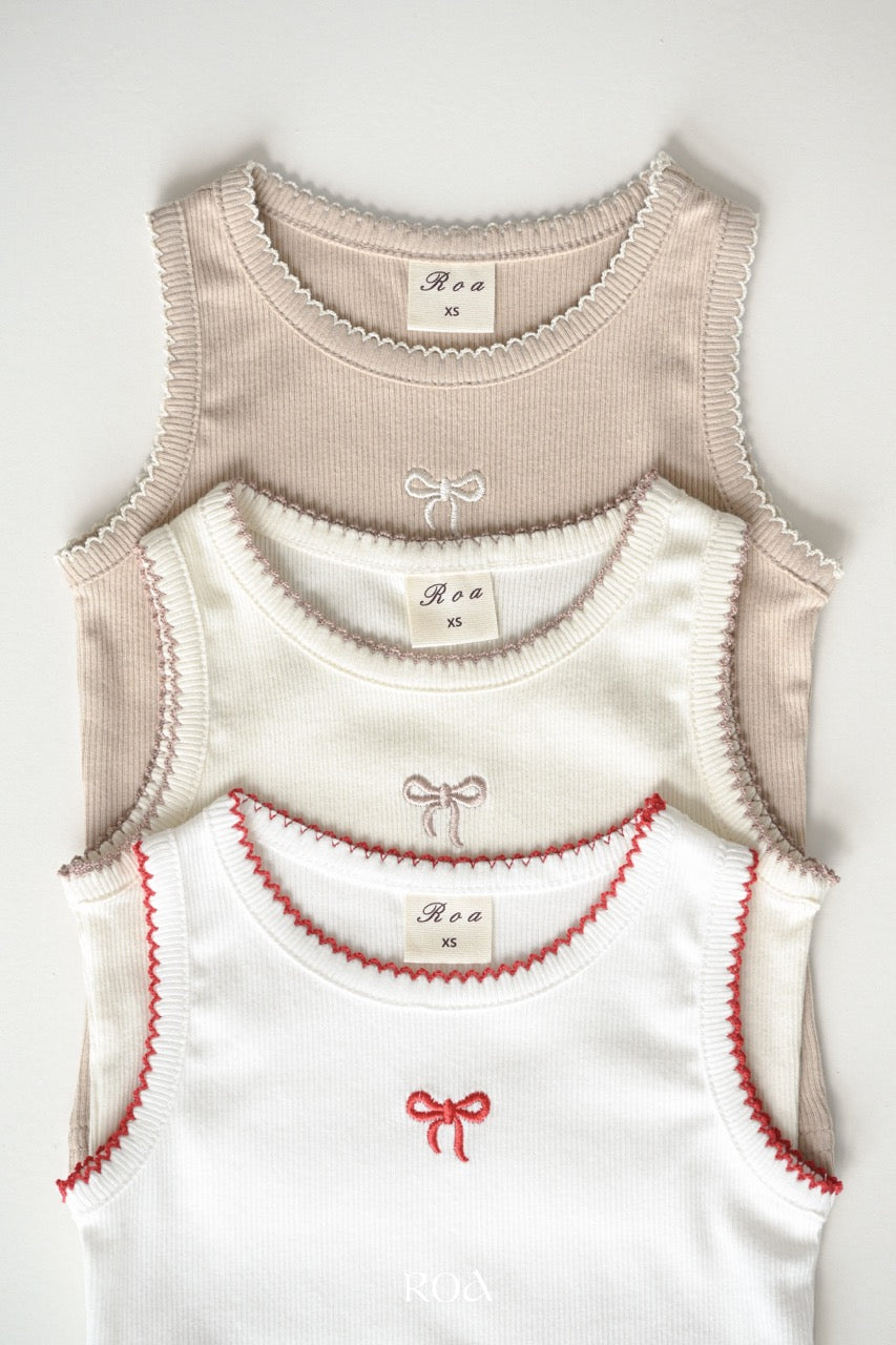 韓國童裝 26夏| RO23 Ribbon Embroidery Sleeveless T-shirt (90-120cm)