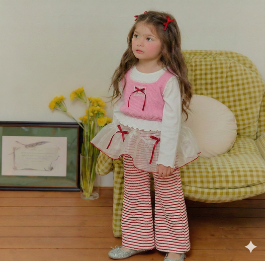 韓國童裝 26春 | SE37 Ribbon條紋長褲 (90~130cm)