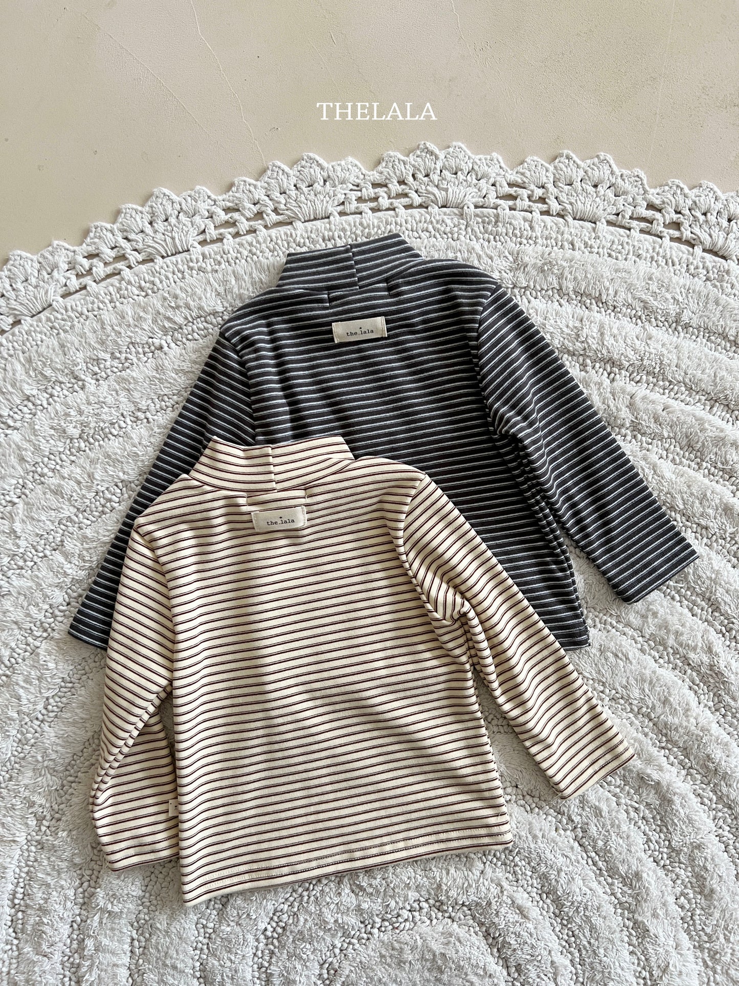韓國童裝 25秋冬 | LA25456 Mock Neck Stripe Tee (Baby & Kids)