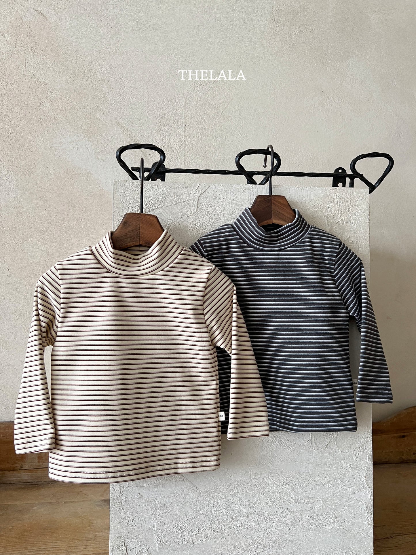 韓國童裝 25秋冬 | LA25456 Mock Neck Stripe Tee (Baby & Kids)