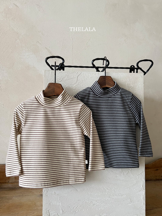 韓國童裝 25秋冬 | LA25456 Mock Neck Stripe Tee (Baby & Kids)