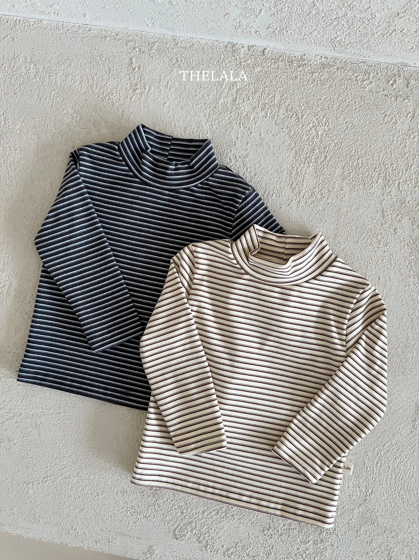 韓國童裝 25秋冬 | LA25456 Mock Neck Stripe Tee (Baby & Kids)