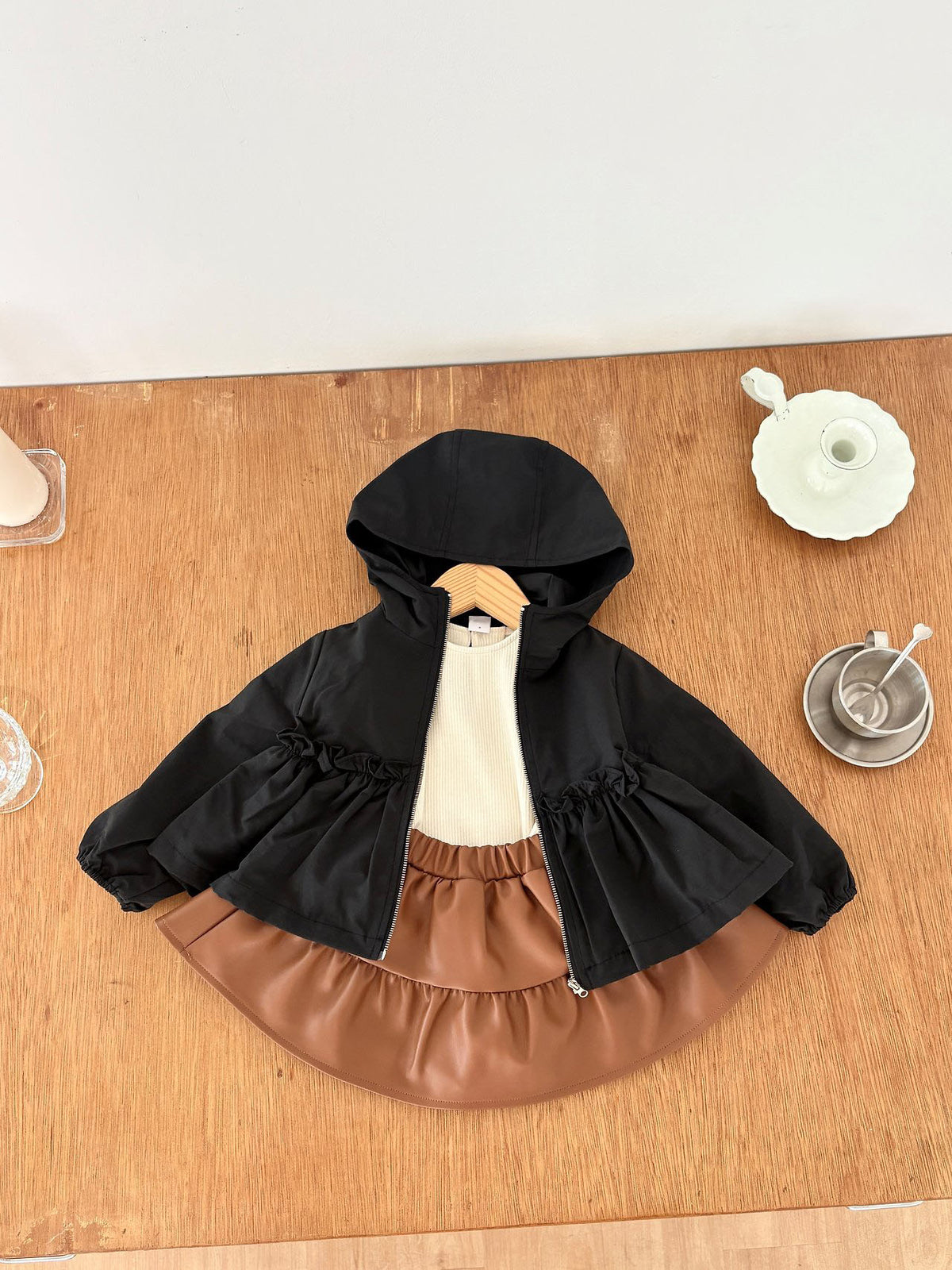 韓國童裝 26秋| OH10 Leather Shirring Skirt 半身裙