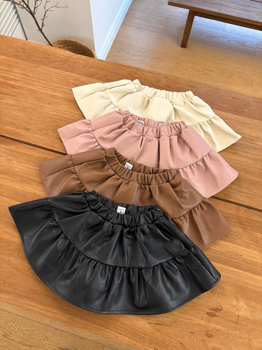 韓國童裝 26秋| OH10 Leather Shirring Skirt 半身裙