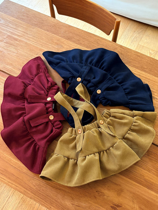 韓國童裝 26秋| OH02 雙層荷葉邊復古燈芯絨吊帶裙 Frill Shirring Skirt Pants 裙子