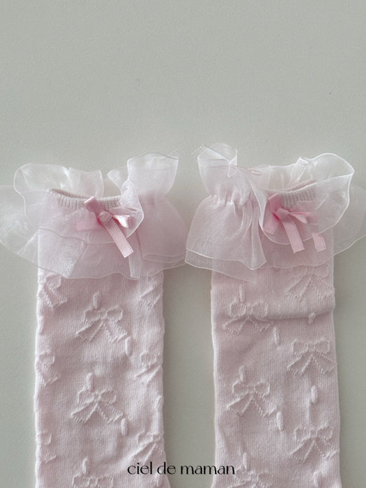 【現貨】 韓國童裝 | LACE RIBBON KNEE SOCKS