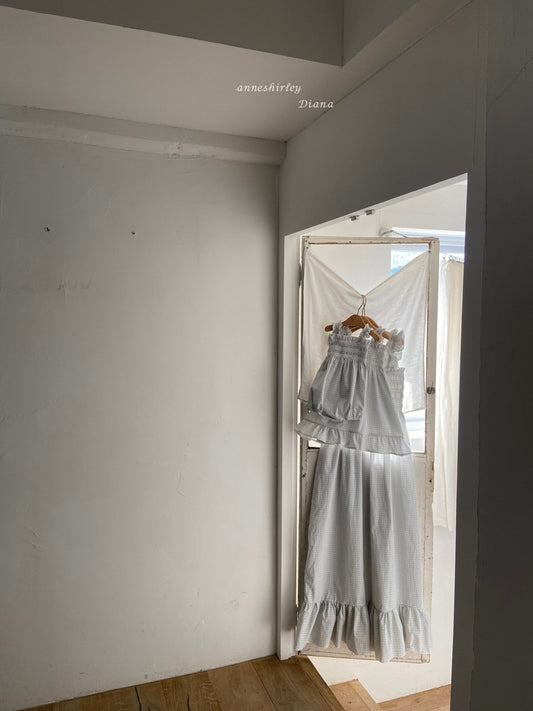 韓國童裝 26夏| AN04  Blue Check Ruffled Smocked Mom Dress
