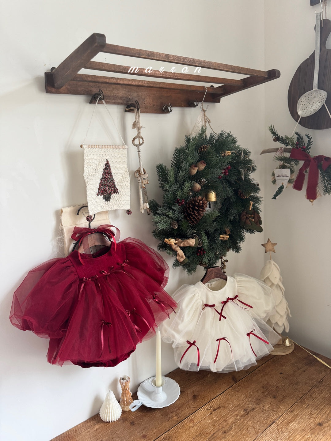 韓國童裝 25秋冬 | MA25460 Christmas Ribbon Baby Suit & Kids OPS