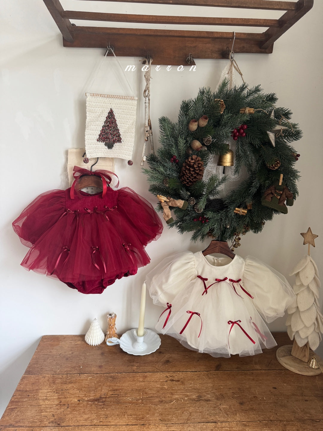 韓國童裝 25秋冬 | MA25460 Christmas Ribbon Baby Suit & Kids OPS