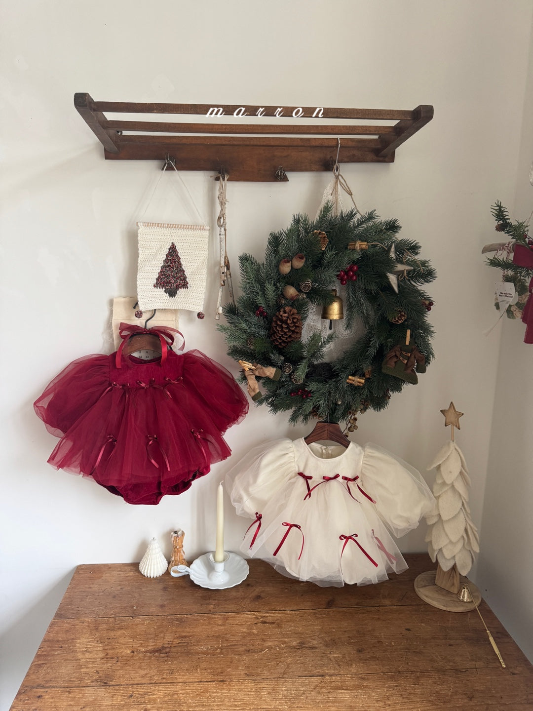 韓國童裝 25秋冬 | MA25460 Christmas Ribbon Baby Suit & Kids OPS