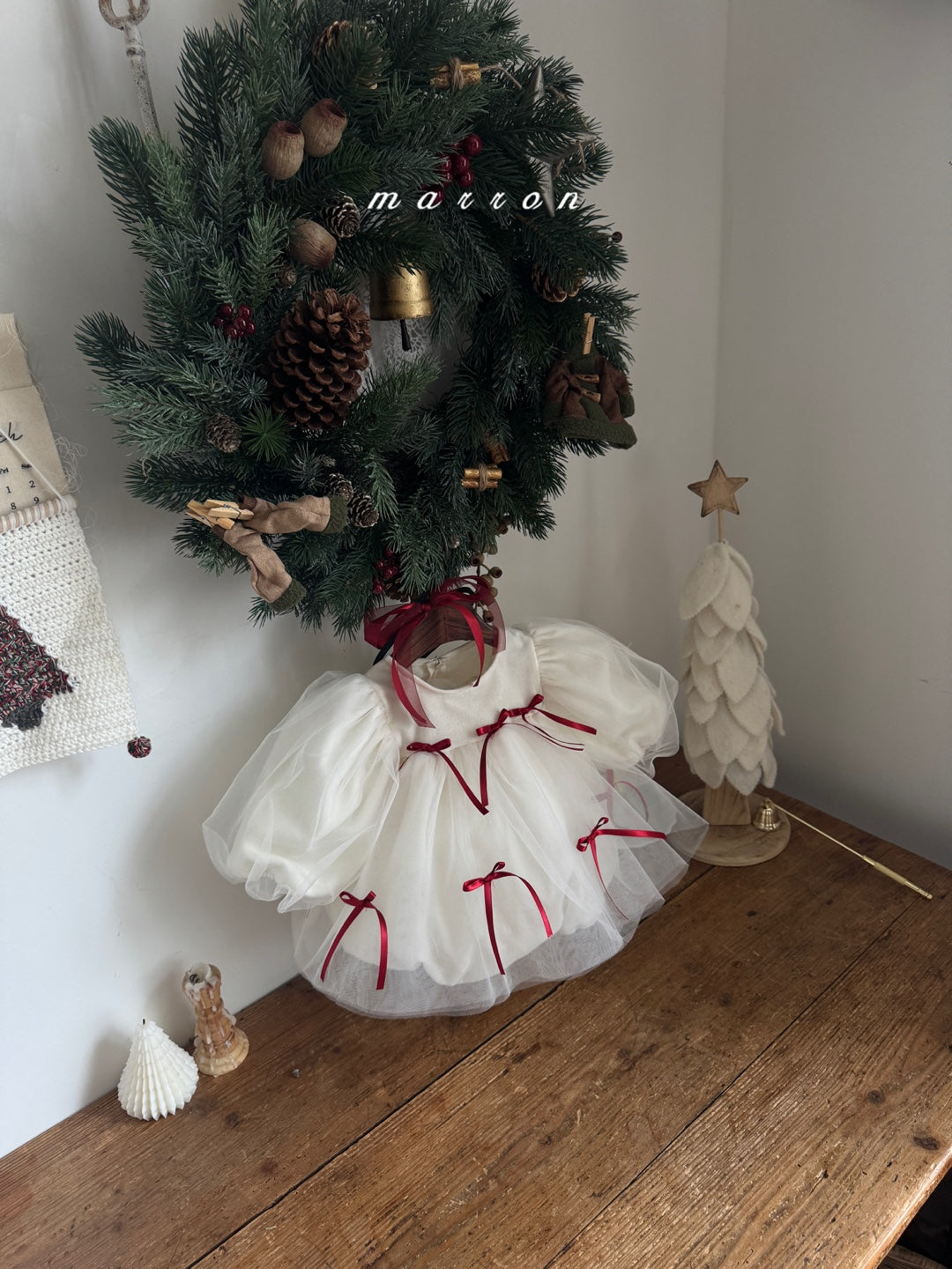 韓國童裝 25秋冬 | MA25460 Christmas Ribbon Baby Suit & Kids OPS