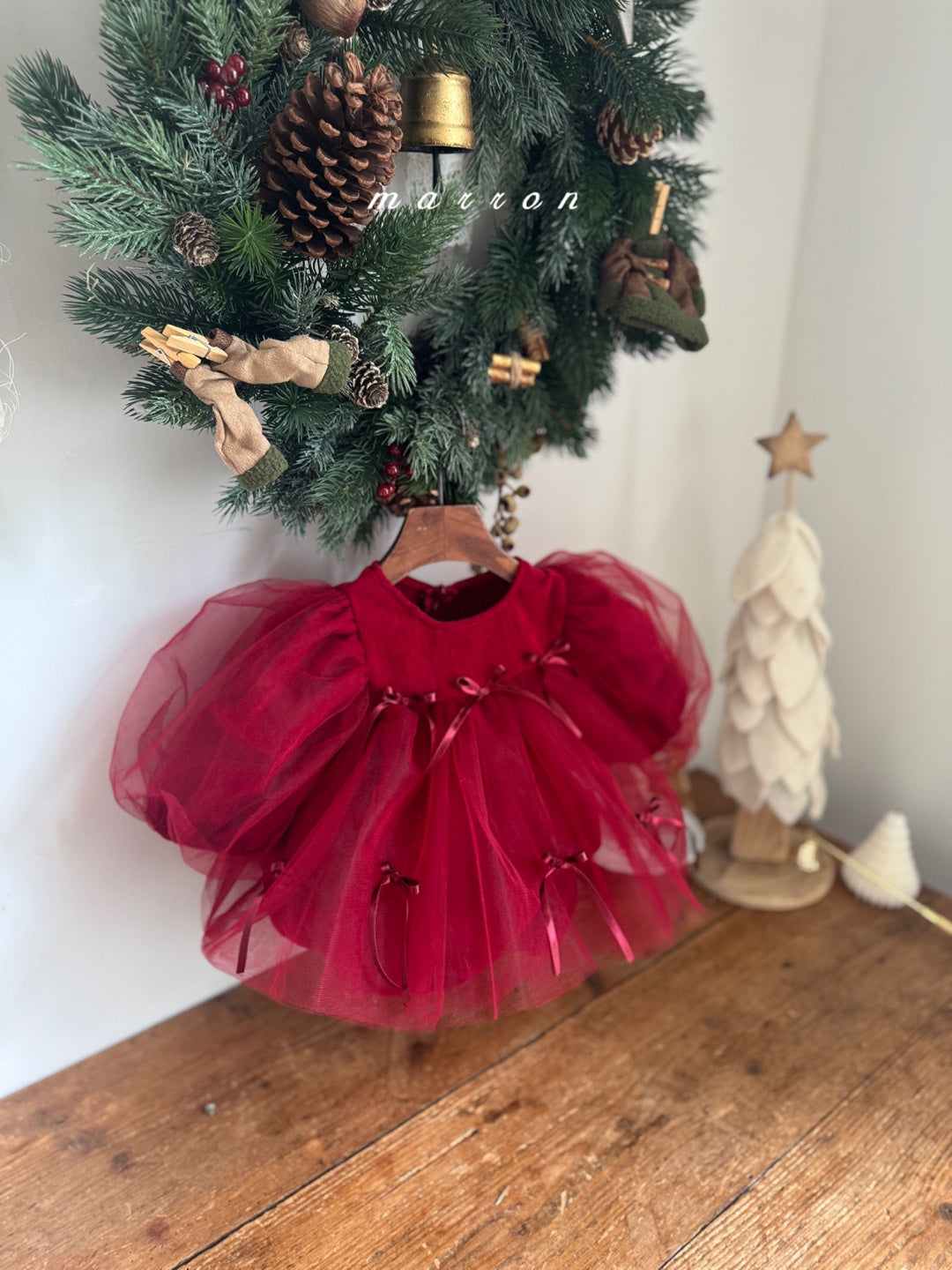 韓國童裝 25秋冬 | MA25460 Christmas Ribbon Baby Suit & Kids OPS