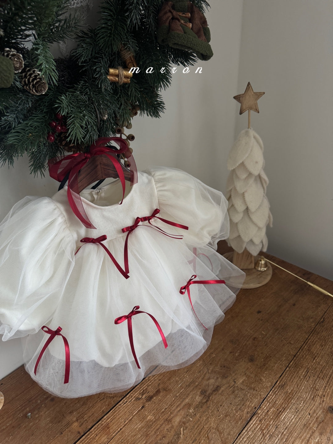 韓國童裝 25秋冬 | MA25460 Christmas Ribbon Baby Suit & Kids OPS