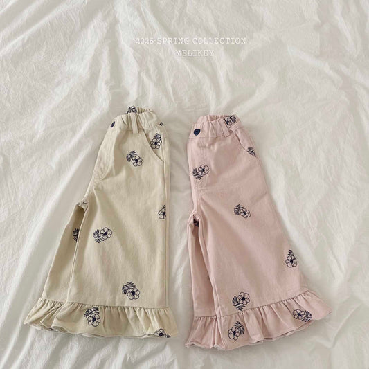 韓國童裝 26春 |ME26155 Embroidery Frill Pants
