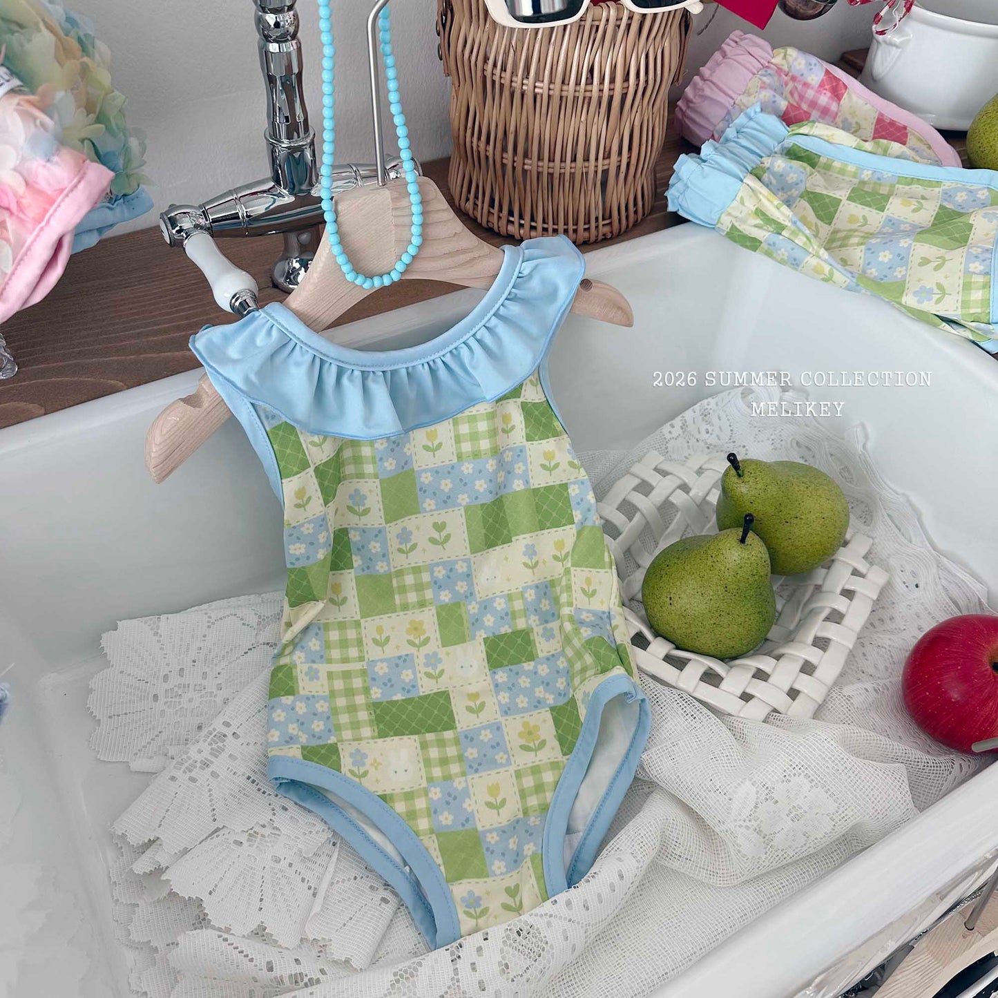 韓國童裝 26夏| ME56 Garden Frill Swimsuit 花園荷葉邊連身泳裝 (90-130cm)