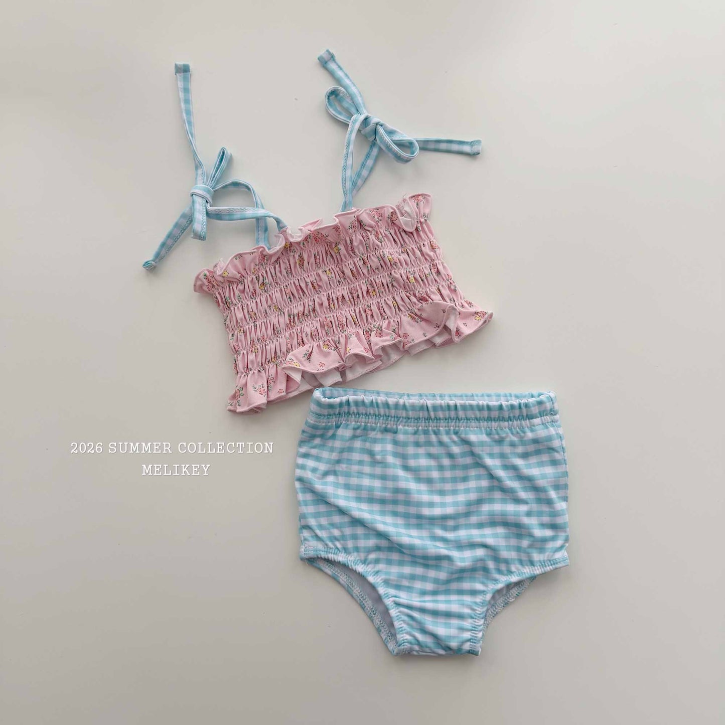 韓國童裝 26夏| ME58 Lily Check Swim SET 百合格紋泳裝套組 (90-130cm)
