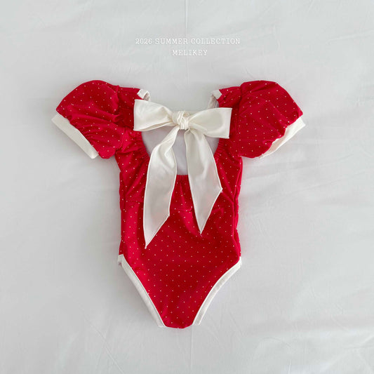 韓國童裝 26夏| ME61 Mini Dot Swimsuit (Red) 迷你波點連身泳裝 (紅) (90-130cm)