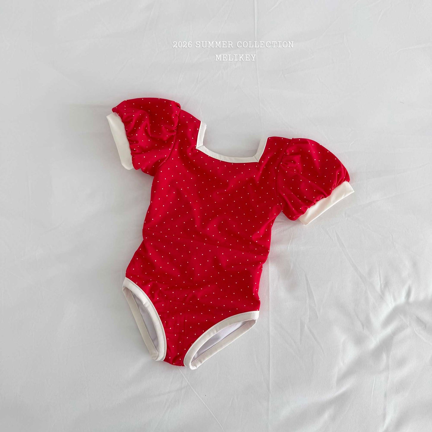 韓國童裝 26夏| ME61 Mini Dot Swimsuit (Red) 迷你波點連身泳裝 (紅) (90-130cm)
