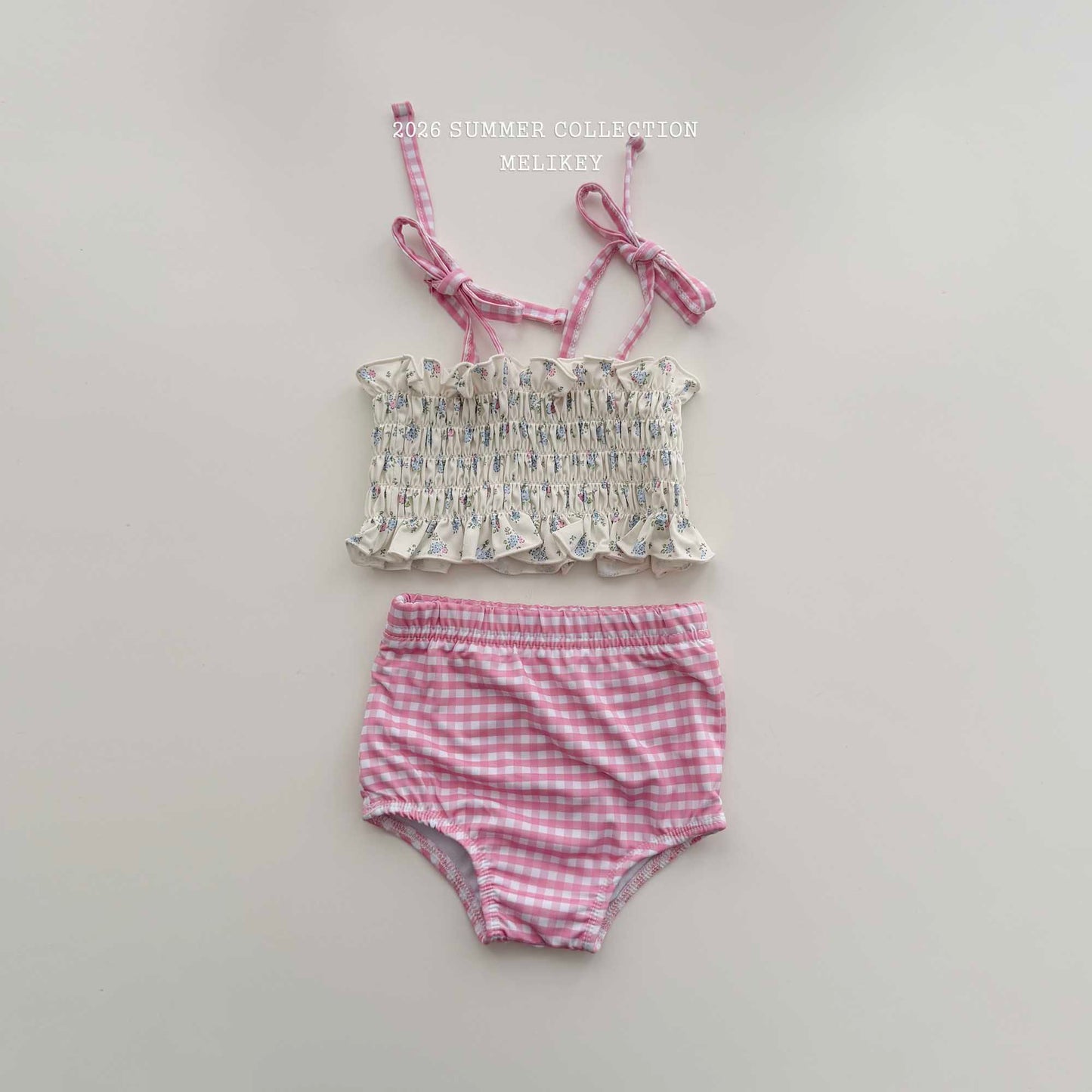 韓國童裝 26夏| ME58 Lily Check Swim SET 百合格紋泳裝套組 (90-130cm)