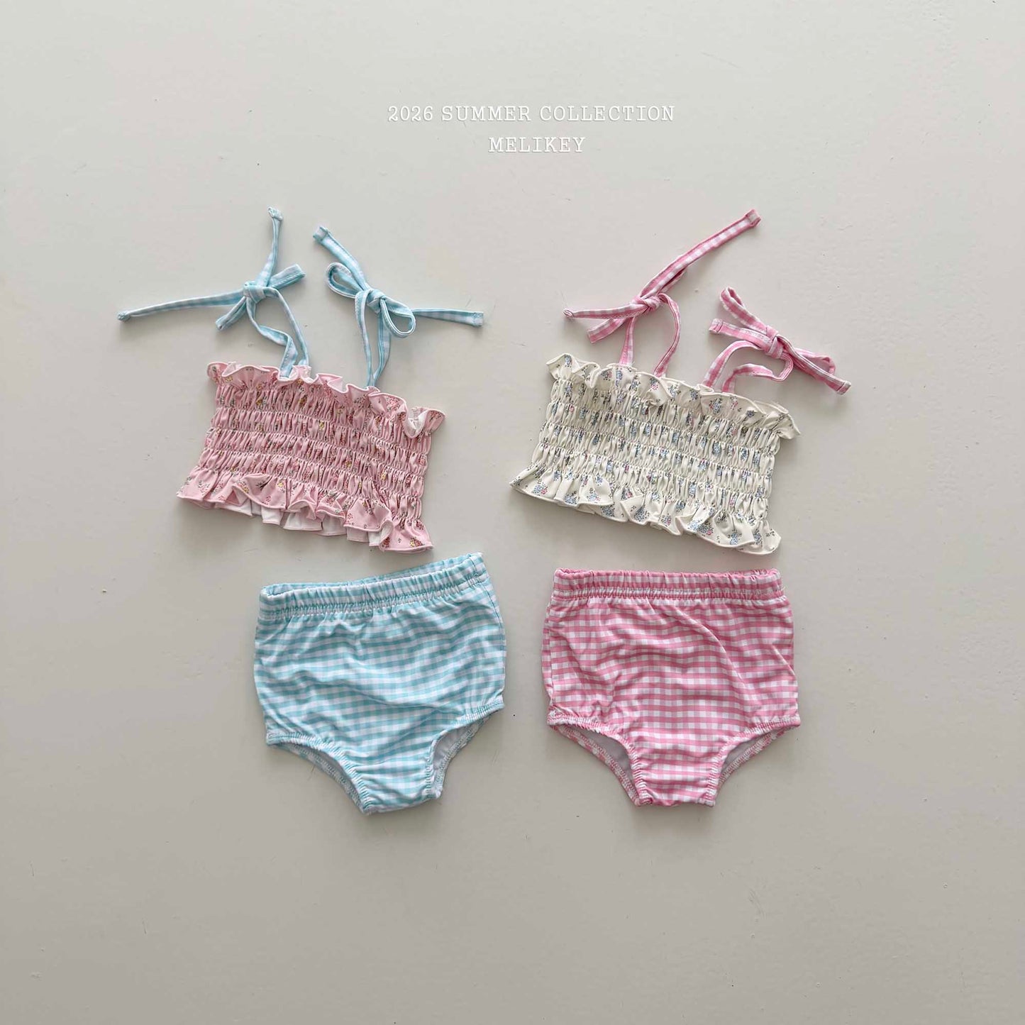 韓國童裝 26夏| ME58 Lily Check Swim SET 百合格紋泳裝套組 (90-130cm)
