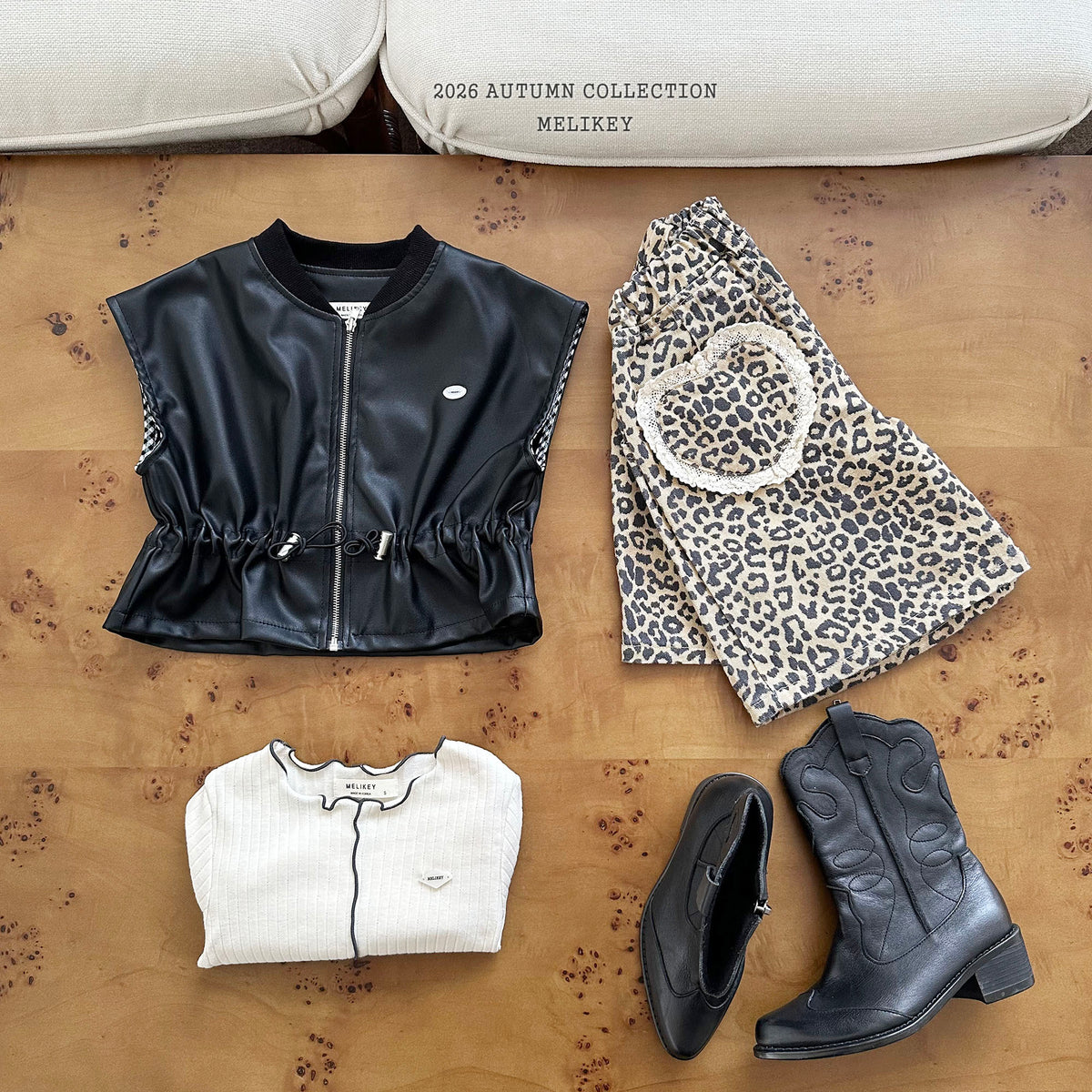 韓國童裝 26秋| ME50 String Leather Vest 皮背心 (80-140)